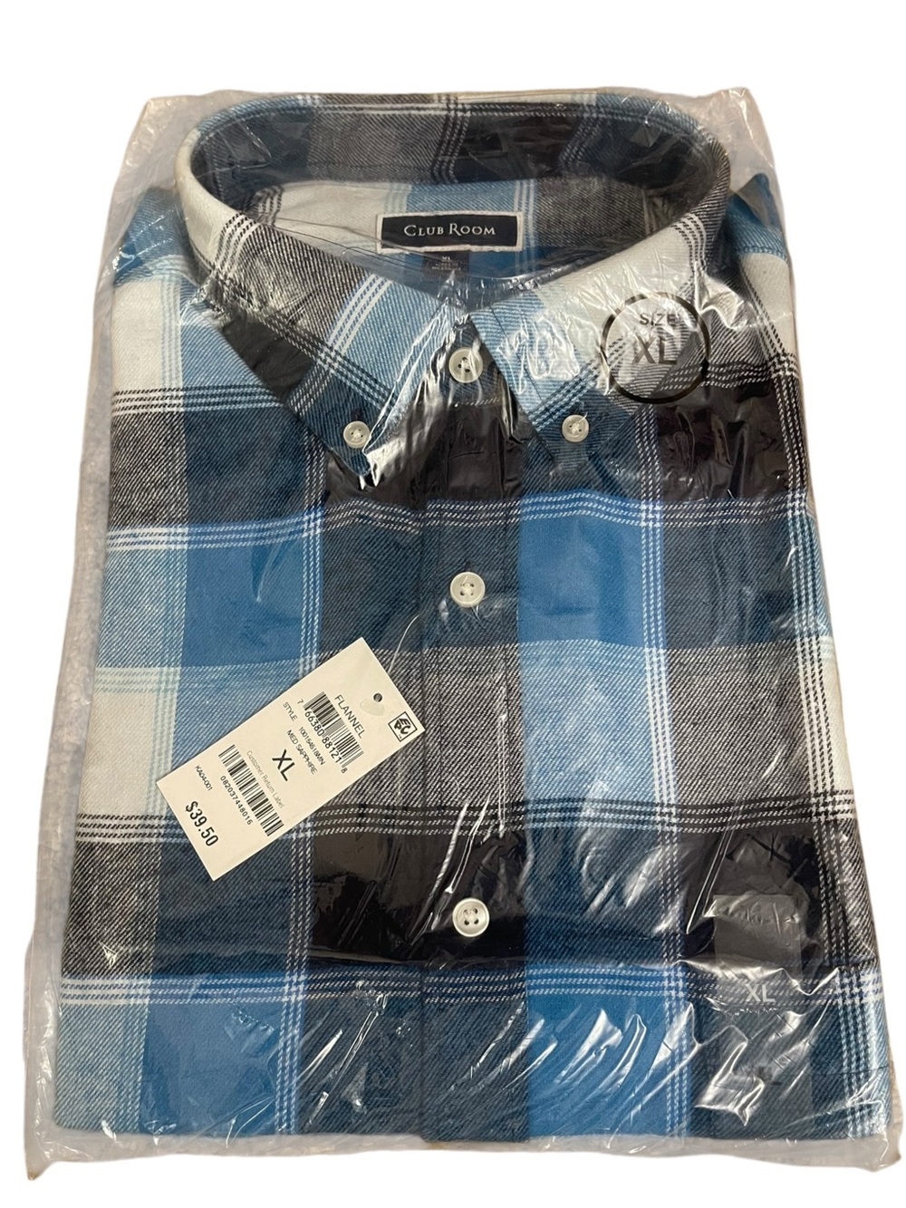 Club Room Multi Blue Plaid Flannel Button-Down Long Sleeve Shirt - Men's